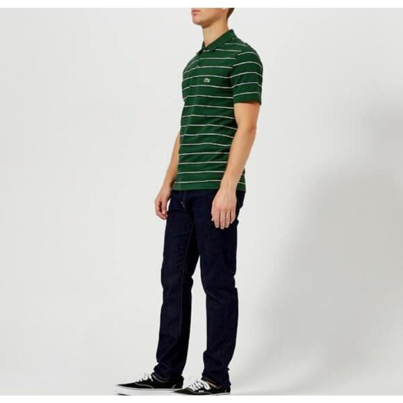 Lacoste Green Navy White Stripe Regular Fit Cotton Polo Shirt Men's XXL - Picture 10 of 10